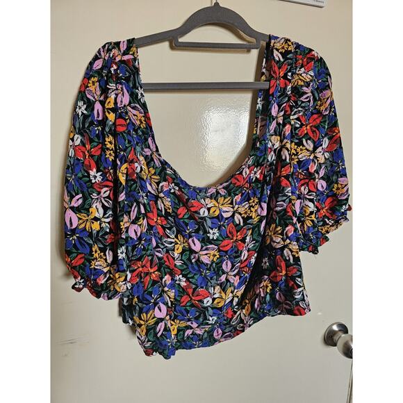 ELOQUII Elements Cropped‎ Floral Top Smocked Back Ruffle Short Sleeves Top 24 - Picture 1 of 5